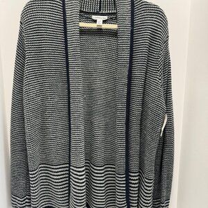 Croft & Barrow Striped Black and White Open Front Knit Cardigan; Size: PL